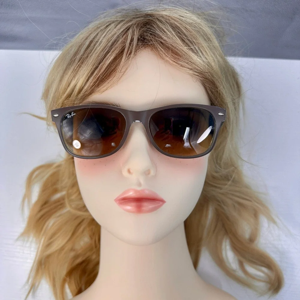 Ray-Ban RB2132 New Wayfarer Classic Sunglasses Matte Chocolate Brown on Blue